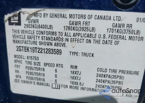 2002 GMC Sierra 1500 Sle z USA, uszkodzony, nr VIN 2GTEK19T221283589